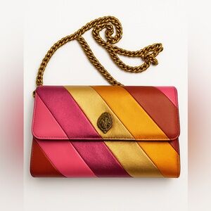Kurt Geiger Mini Kensington Colorful Striped Clutch with Chain Strap.